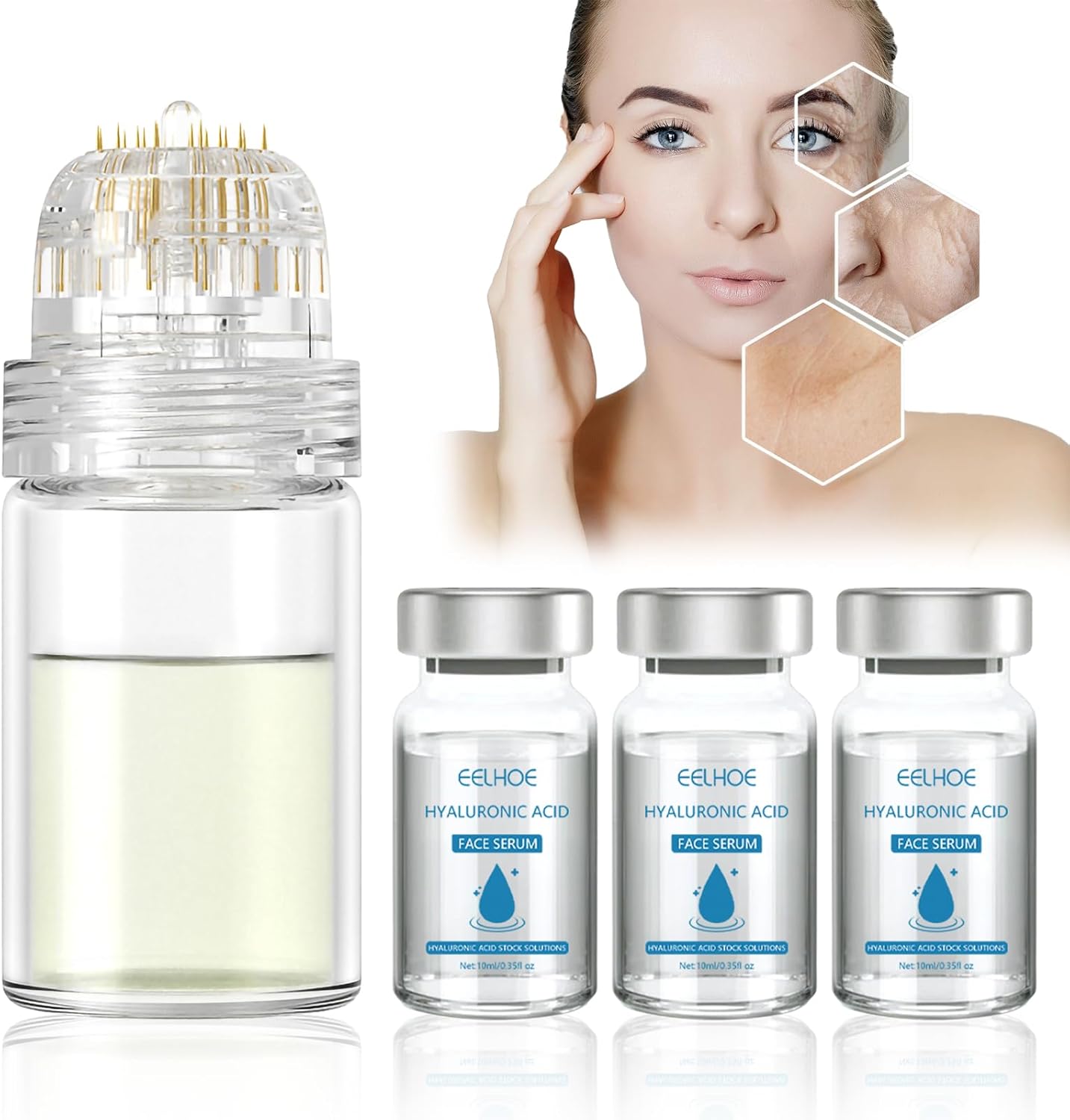 Gla-Mory Micro Infusion System for Lips,Micro Infusion Facial System,Gla-Mory Micro-Infusion Facial System,Repair Acne Scars,Deep Moisturizing,Suitable for All Skin Types (3 PCS Serum with Roller)