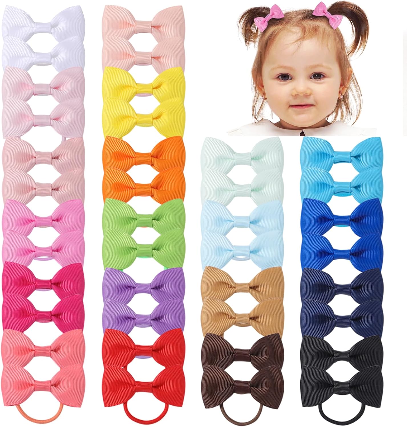 Choicbaby 40pcs Multicolor Baby Girls Hair Bows & Ties Elastic Headband Ponytail Holder Rubber Band Hair Ropes - 20, 40 Count (Pack of 1)