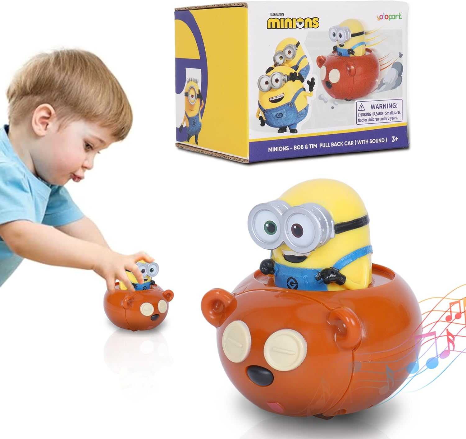 YOLOPARK Minions Despicable Me Toy Car,2.75 Inch Bob & Tim Pull Back Car with Sound,Birthday Party Favor Gifts for Toddler 3 4 5 6 7 Year Old