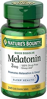 Nature’s Bounty Melatonin 3mg, 100% Drug Free Sleep Aids for Adults, Supports Relaxation and Sleep, Dietary Supplement, 240 Count (Cherry Flavour - Packaging May Vary)