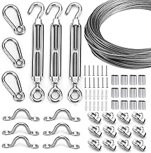 Globe String Light Suspension Kit, Outdoor Light Guide Wire, Vinyl Coated Stainless Steel Steel Cable，Include 150fts Transparent PVC and 304 Stainless Steel Wire Cable, Turnbuckle and Hooks