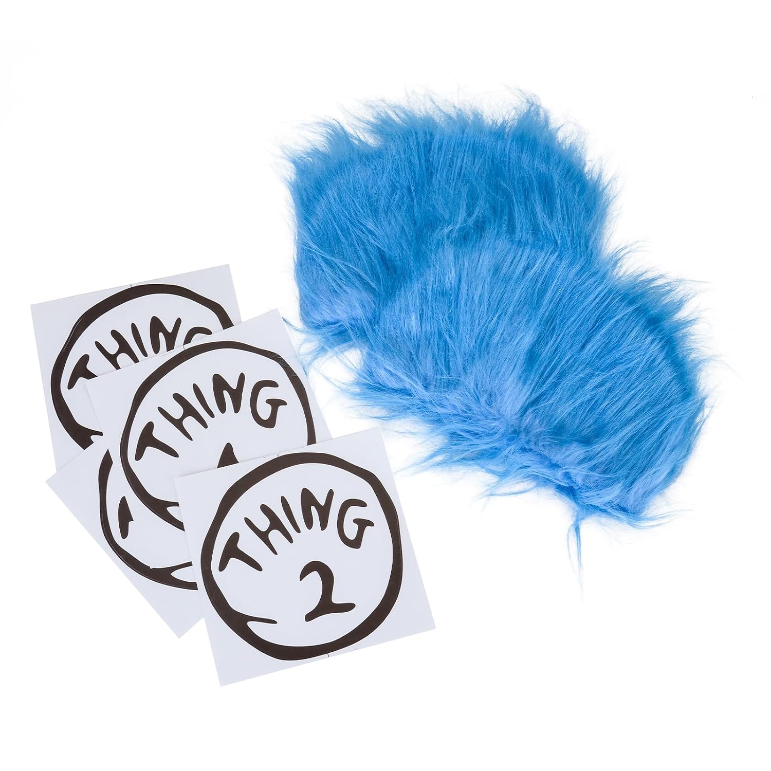 Blue Fluffy Crazy Costume Wigs & Number 1 2 Stickers 2 Pack
