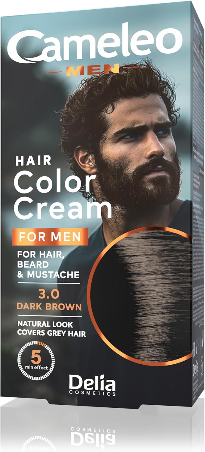 Cameleo Men - Permanent Hair Dye | Dark Brown Colour for Hair Beard & Moustache | Natural Colour Effect in 5 Minutes | Cover Grey Hair | Ammonia FREE | 30ml