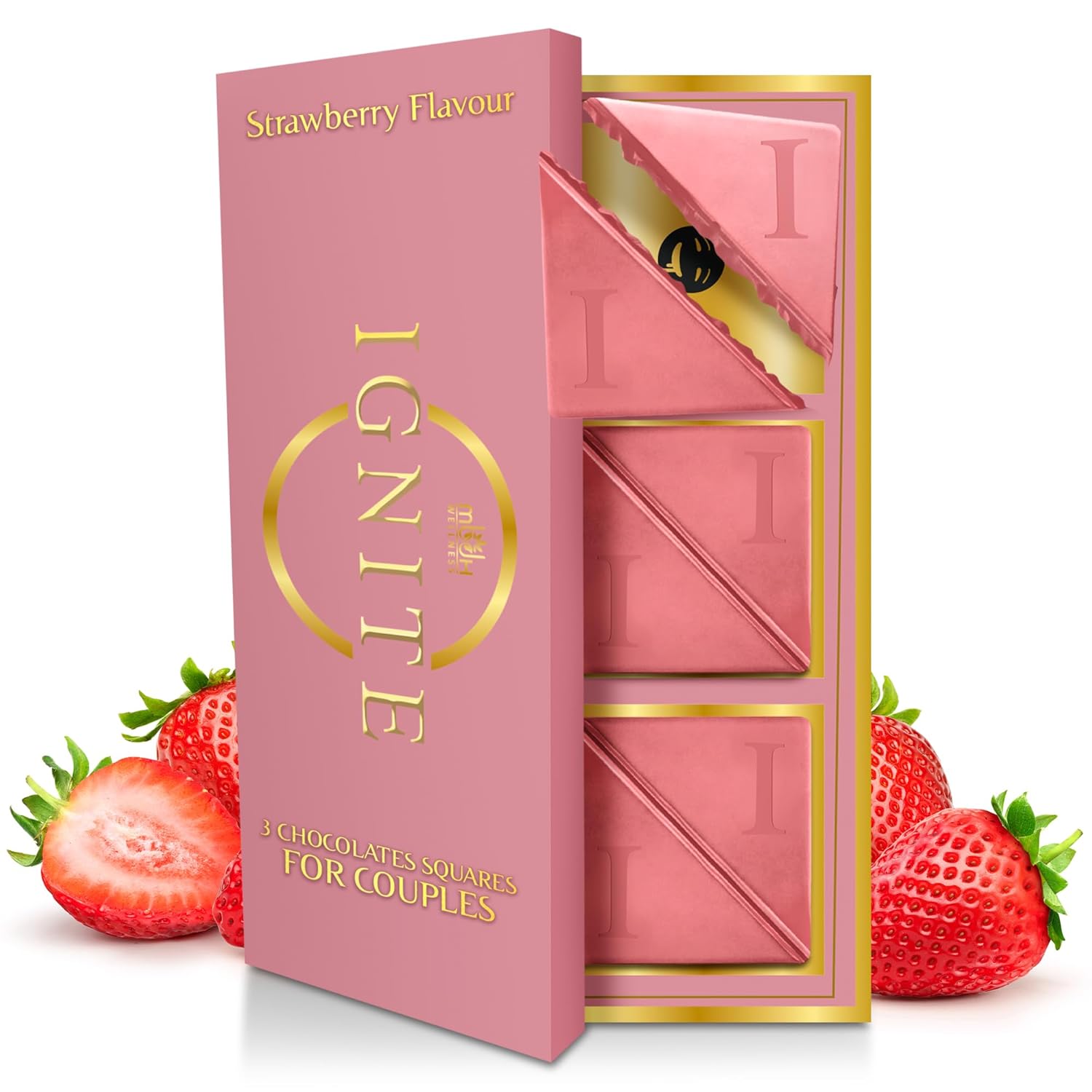 Ignite Chocolate Bars - Premium Strawberry flavor Chocolate Squares for Couples - 60% Cocoa, Vegetarian - Crafted with Selected Ingredientst for a Delightful Experience - Ideal for Men & Women