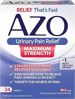 AZO Urinary Pain Relief Maximum Strength, FSA/HSA Eligible, Fast relief of UTI Pain, Burning & Urgency, Targets Source of Pain, #1 Most Trusted Brand, 24 Tablets