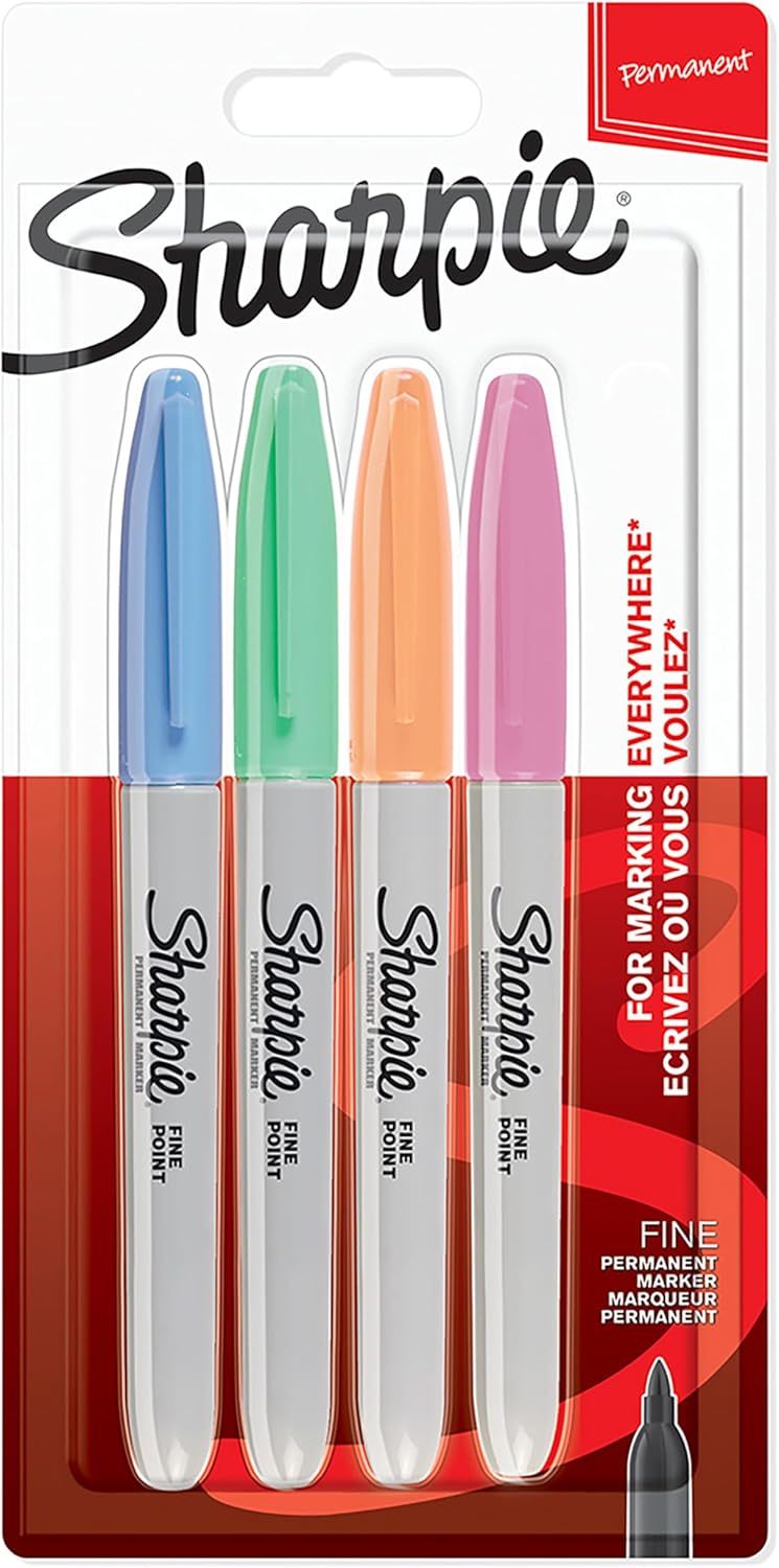 Sharpie Permanent Markers | Fine Point for Bold Details |Pastel Colours | 4 Marker Pens