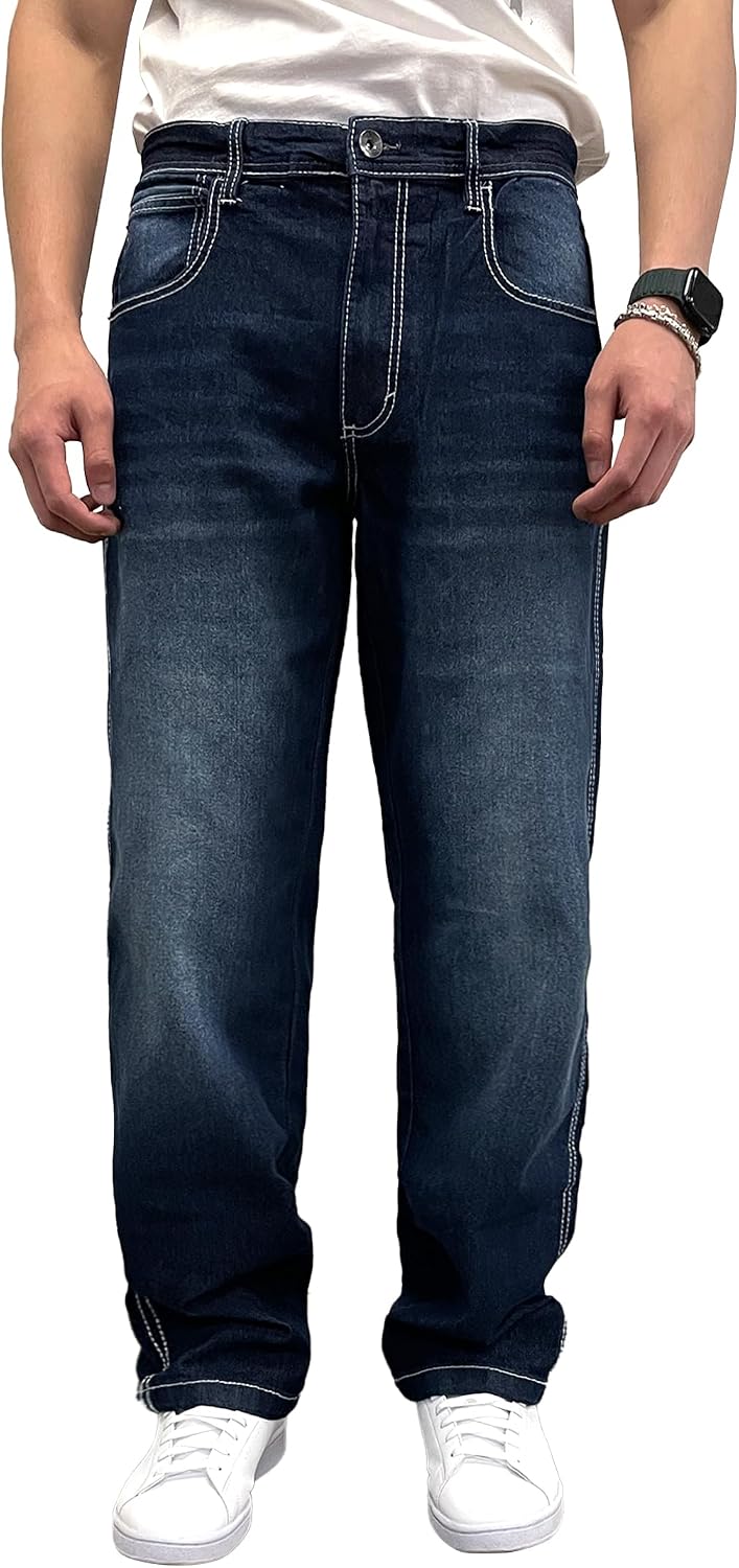 Southpole Mens Mid Rise Stretchable Straight Relaxed Fit Cross Hatch Denim Pants