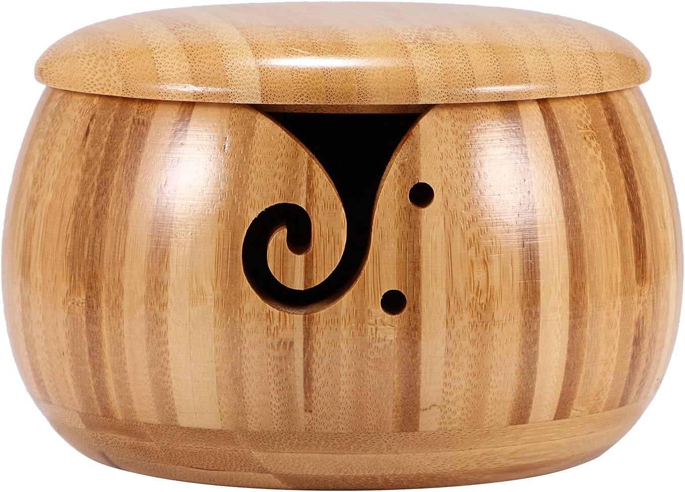 FUOBECIE Wood Knitting Bowl with Lid, Holder and Organizer, Bamboo Wool Storage Accessories