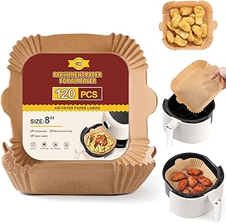 120 PCS Air Fryer Disposable Paper Liner Square, 8-inch (Fit 5-8 QT) Non-stick Parchment Paper for Air Frying, Baking, Roasting Microwave, Unbleached Oil-proof Parchment Paper