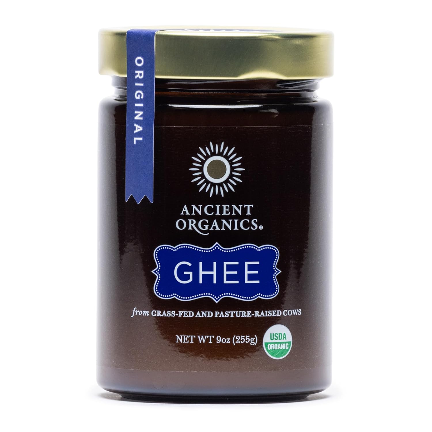 Ancient Organics Ghee - Organic Grass Fed Ghee Butter Gluten Free Clarified Butter Vitamins & Omegas Lactose Reduced Kosher USDA Certified - 9 Oz (Pack of 1)