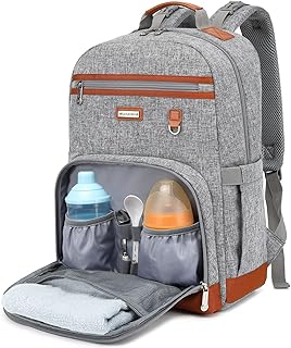 Diaper Bag Backpack, Diaper Bag for Baby,Large Capacity with Insulated Pockets Multifunctional Baby Bags Backpack for Girls Boys Waterproof Diaper Bags for Mama Maternity Travel BagGrey