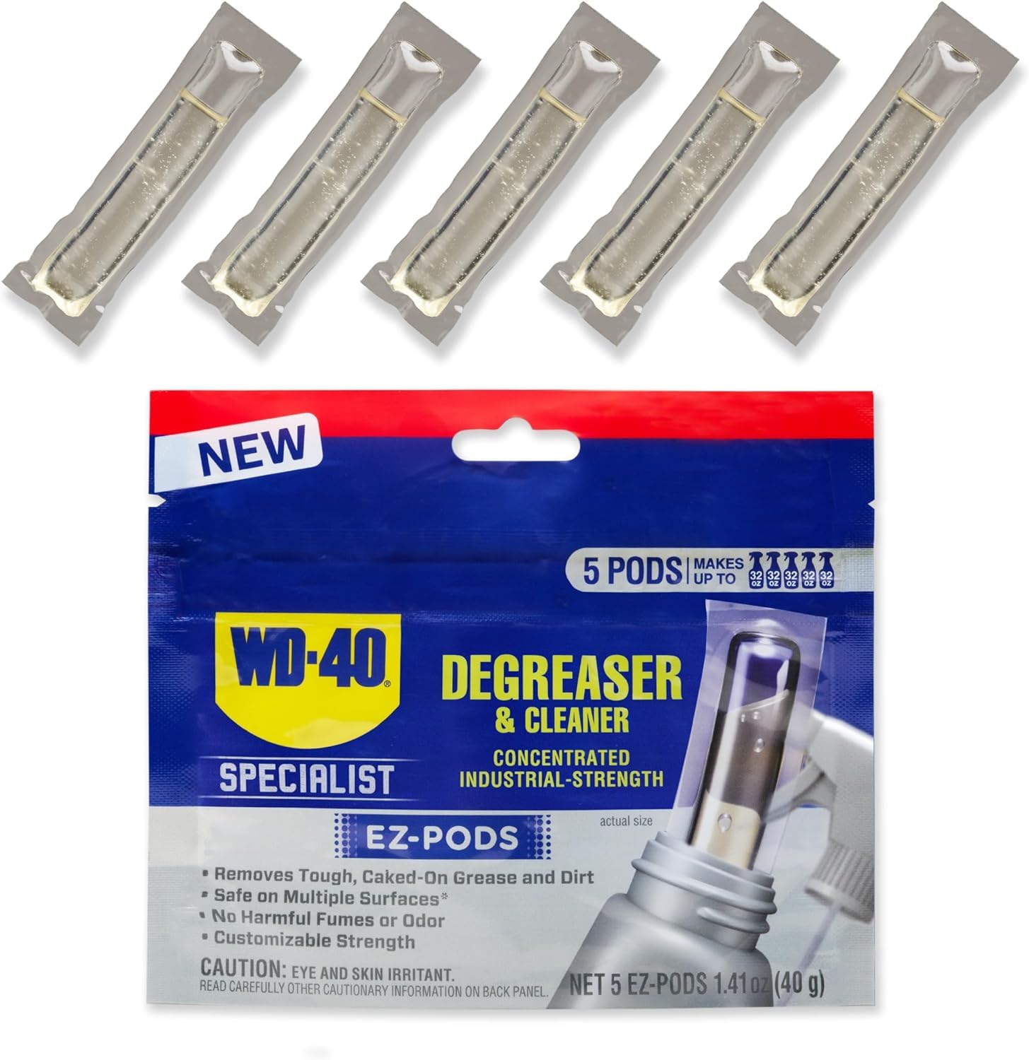 WD-40 Specialist Degreaser and Cleaner EZ-PODS, Customizable Industrial-Strength Concentrate, Multi-Surface Cleaning Solution, 1-Pack of 5 PODS