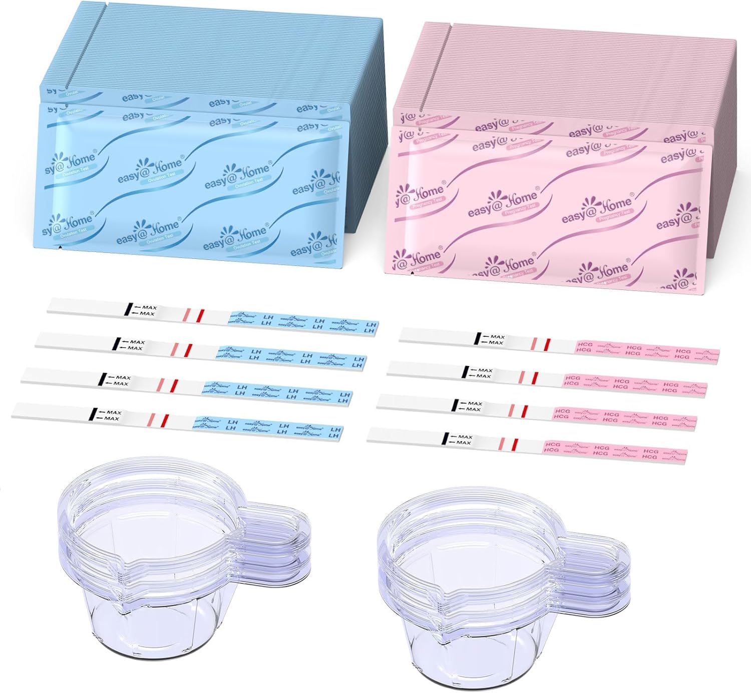 Easy@Home Ovulation & Pregnancy Test Strips Kit: 25 Ovulation Tests 10 Pregnancy Tests & 35 Large Urine Cups - Powered by Premom Ovulation APP | 25LH + 10HCG + 35 Urine Cups