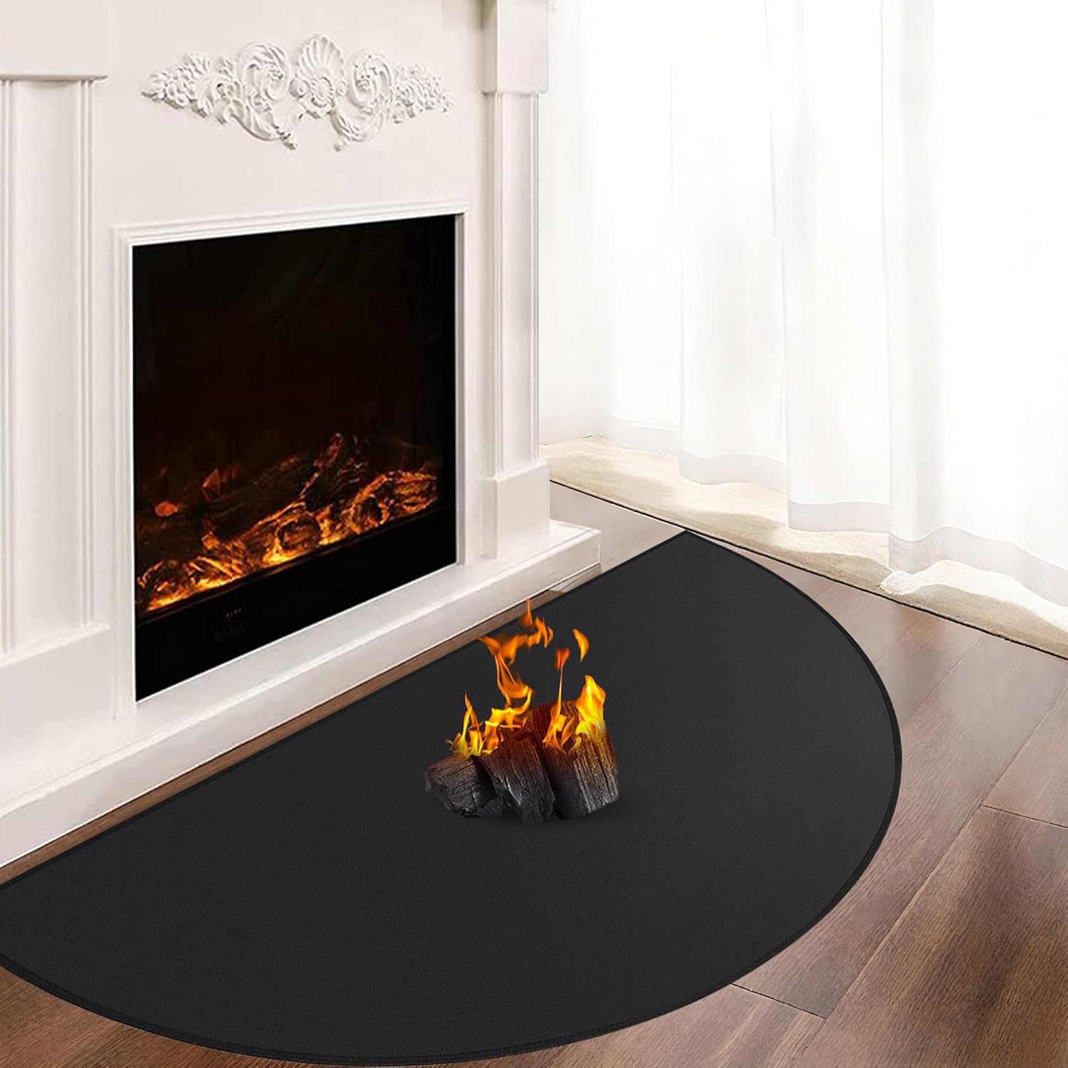 Fireproof Fireplace Mat, 100x60x0.1cm Hearth Rugs for Fireplaces, Fireplace Rug for Indoor Outdoor, Hearth Pasds for Wood Stove Protect Floors Carpets from Sparks Embers, Black