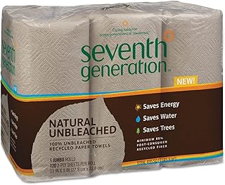 Seventh Generation Unbleached Paper Towels, 100% Recycled Paper, 6 Count, Pack of 4