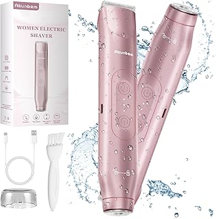 2 in 1 Women Electric Shaver Dual Head Bikini Trimmer for Women IPX7 Waterproof Wet & Dry Use Body Hair Trimmer and Facial Hair Remover for Bikini Underarm Leg Arm Body Face, Pink