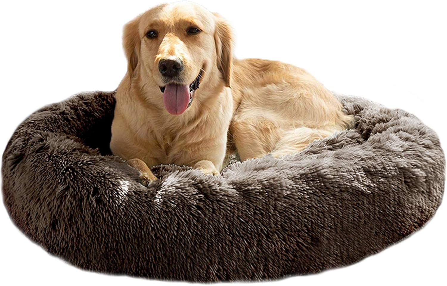 Mirkoo Donut Bed, Faux Fur Dog Beds for Medium Small Dogs - Self Warming Indoor Round Pillow Cuddler Black & Brown & Grey & Beige & Khaki