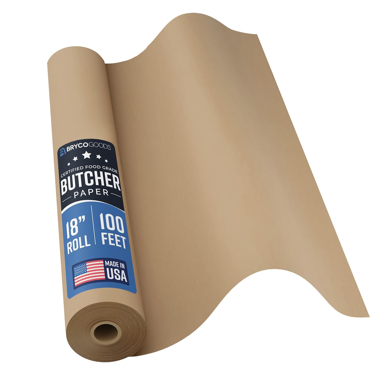 Brown Kraft Butcher Paper Roll - 18 Inch x 100 Feet - USA Made - Food-Grade Paper for Wrapping and Smoking Meat, BBQ, Grilling, Perfect Brisket Crust - Durable, Unbleached, Uncoated & Unwaxed