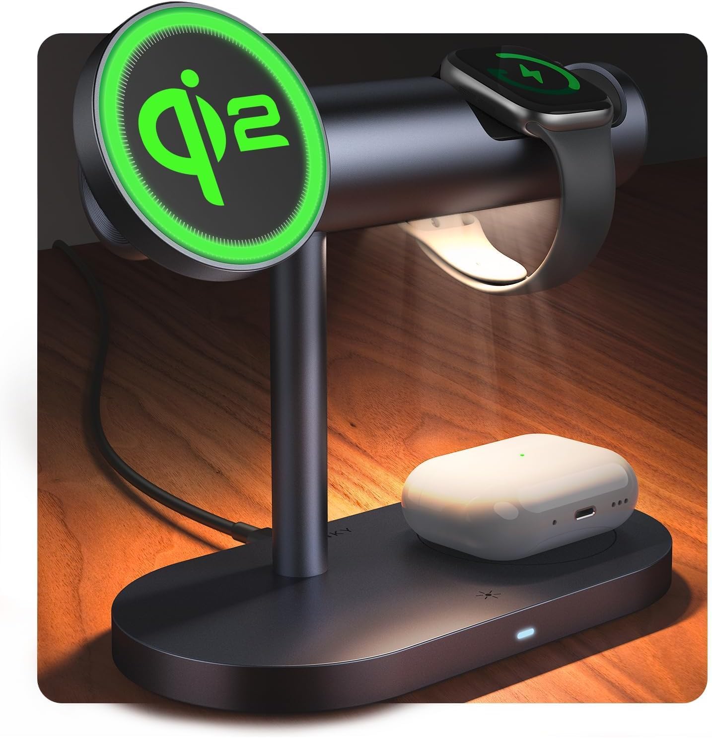 iVANKY 4 in 1 Qi2 Certified Wireless Charger Stand for iPhone 17, Night Light for MagSafe Charging Station, 25W Charge for iPhone 17/16/15/14/13/12/11 Plus/Pro/Max,Apple iWatch, Airpods Pro 2/3