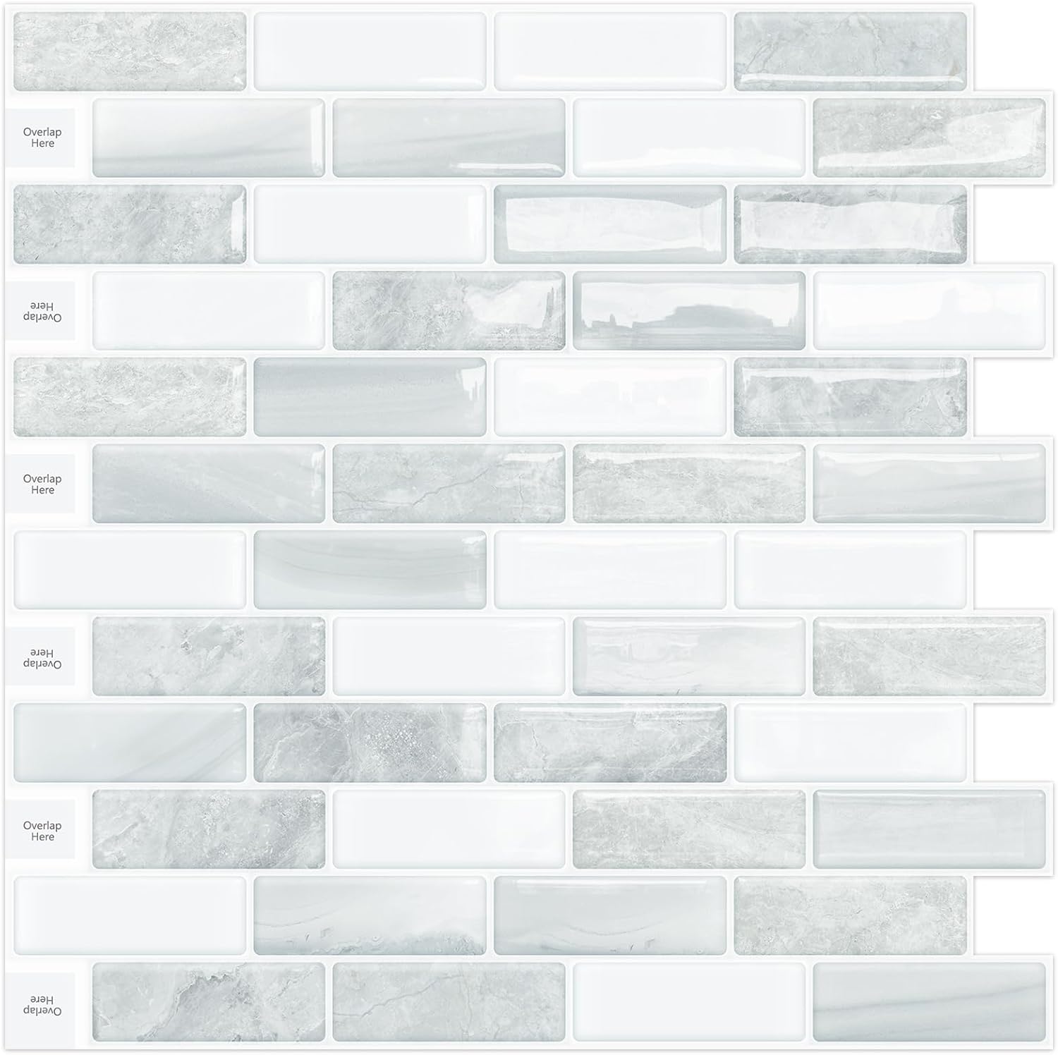 DEWOO Crystal Self Adhesive Sticky Splashback Peel and Stick on Wall Tiles Marble 3D for Kitchen Bathroom,Grey 10-Sheet (12"x 12")