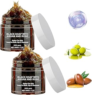 2PCS Morocco Black Soap With Argan And Rose, Zawina Moroccan Black Soap, Zawina Morocco Body Scrub, Zawina Morocco Black Beldi Soap