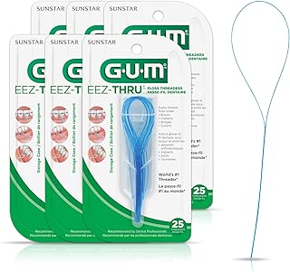 GUM EEZ-Thru Floss Threaders, Dental Flossers for Braces, Bridges, & Implants,25ct(6pk)