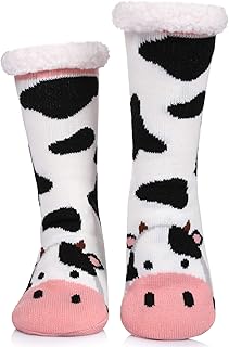 LINEMIN Womens Winter Slipper Socks With Grippers Cozy Warm Cute Fuzzy Slipper Socks