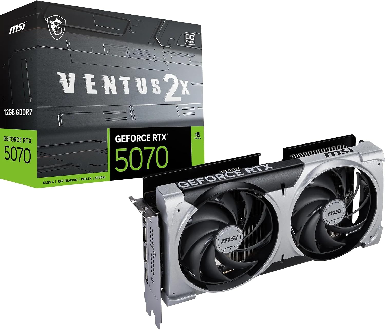 MSI GeForce RTX 5070 12G VENTUS 2X OC Graphics Card - RTX 5070 GPU, 12GB GDDR7 (28Gbps/192-bit), PCIe 5.0 - Dual Fan Thermal Design (2 x TORX FAN 5.0) - HDMI 2.1b, DisplayPort 2.1b