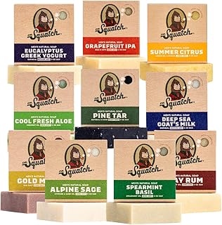 Dr. Squatch Men's Bar Soap Gift Set (10 Bars) - Pine Tar Soap, Bay Rum Soap, Grapefruit IPA Beer Soap, Cool Fresh Aloe, Alpine Sage, Greek Yogurt, Goat's Milk, and more