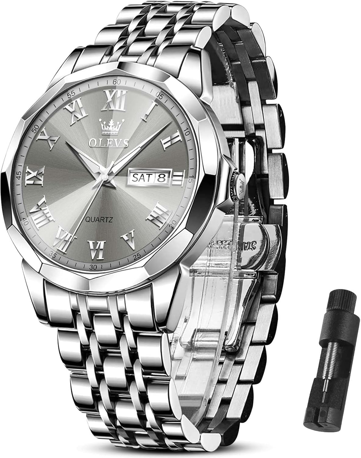 OLEVS Watch Men Luxury Watches for Men (Silver/Gold/Blue/Black)(Diamond/Roman Numeral/Arabic Numeral) Dial Watches Stainless Steel Watch Date Waterproof Dress Casual Reloj