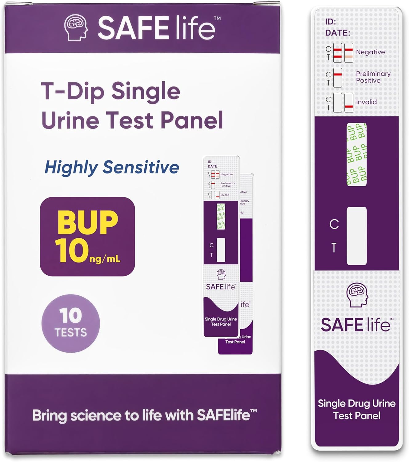 Safe Life [10 Pack] Buprenorphine (BUP) Single Panel Urine Drug Test, Highly Sensitive, Cut-Off Level of 10 ng/ml, Fast Result Within 5 Mins