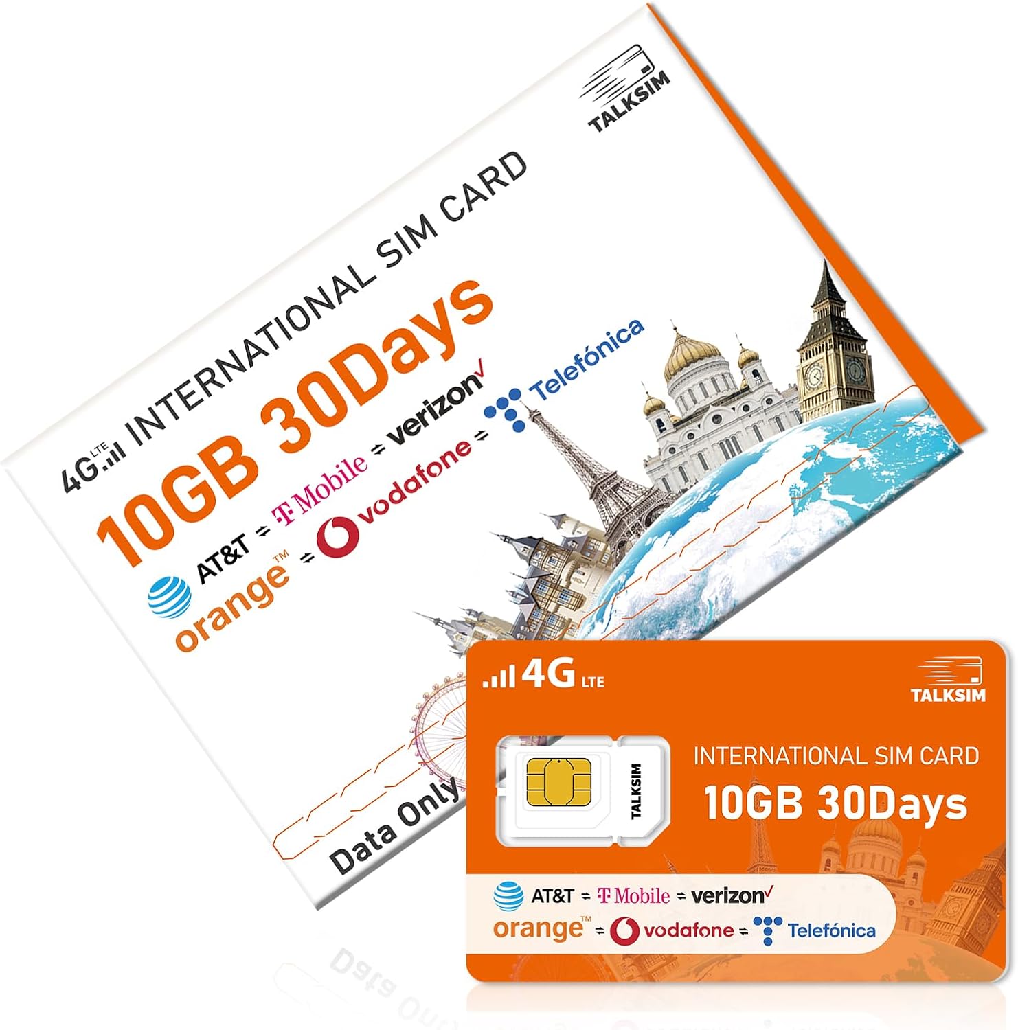 International Data SIM Card 10GB for 30 Days –4G LTE Coverage in 45 Countries USA,UK,Europe,Asia and Africa Prepaid Travel Data Only SIM for Unlocked WiFi Mobile Hotspot, Phones and Tablet–No Contract