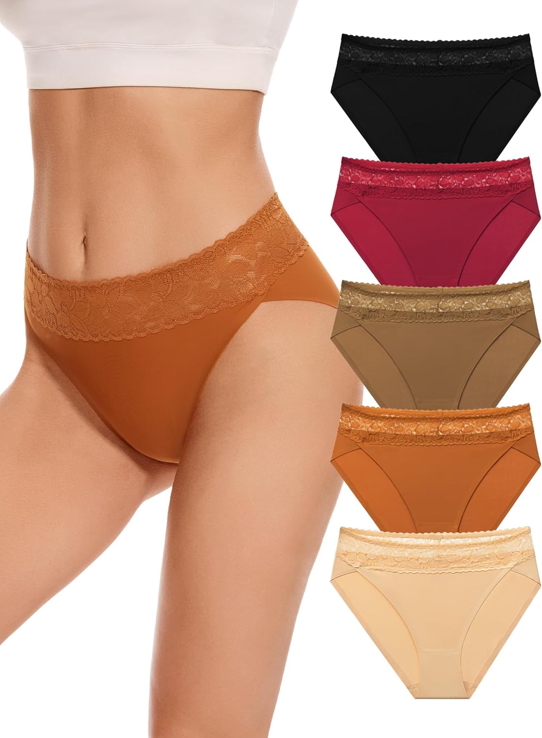 habibee Womens Bikini Underwear, Soft and Breathable Ladies Lace Briefs for Women, Stretch Panties