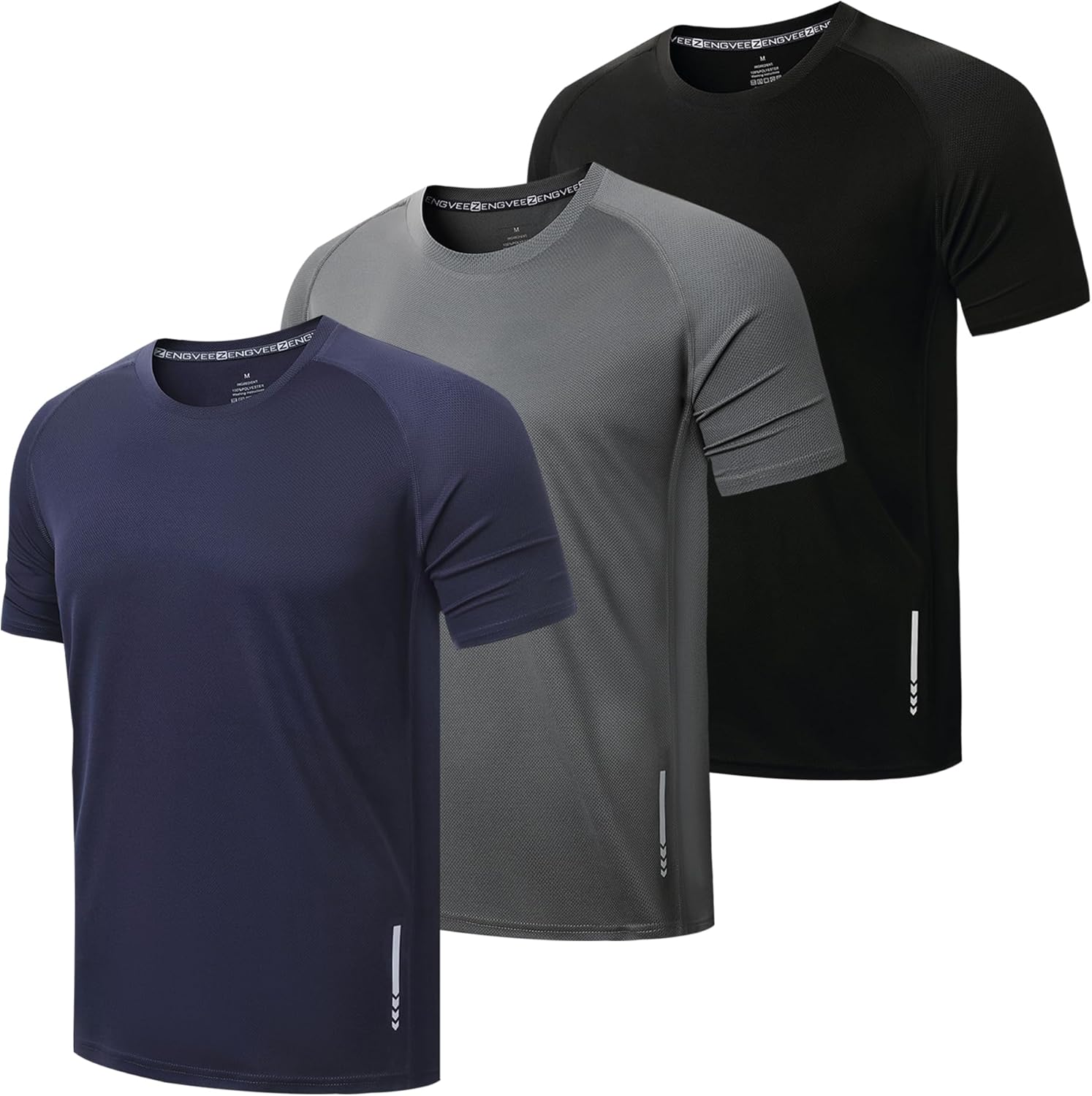 ZENGVEE 3 Pack Gym Shirts Men Quick Dry Short Sleeve Sport T-Shirts Breathable Moisture Wicking Athletic Running Tops Mens Workout Tops