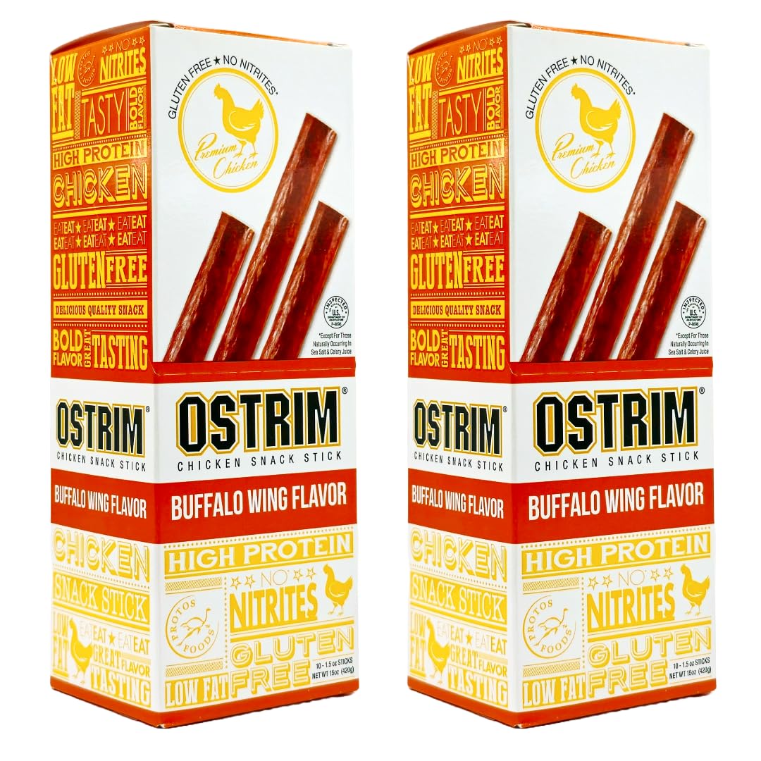Ostrim Chicken Snack Sticks | Buffalo Wing Flavor | Gluten Free, High Protein | 20 count - pack of 2 by SnackWave