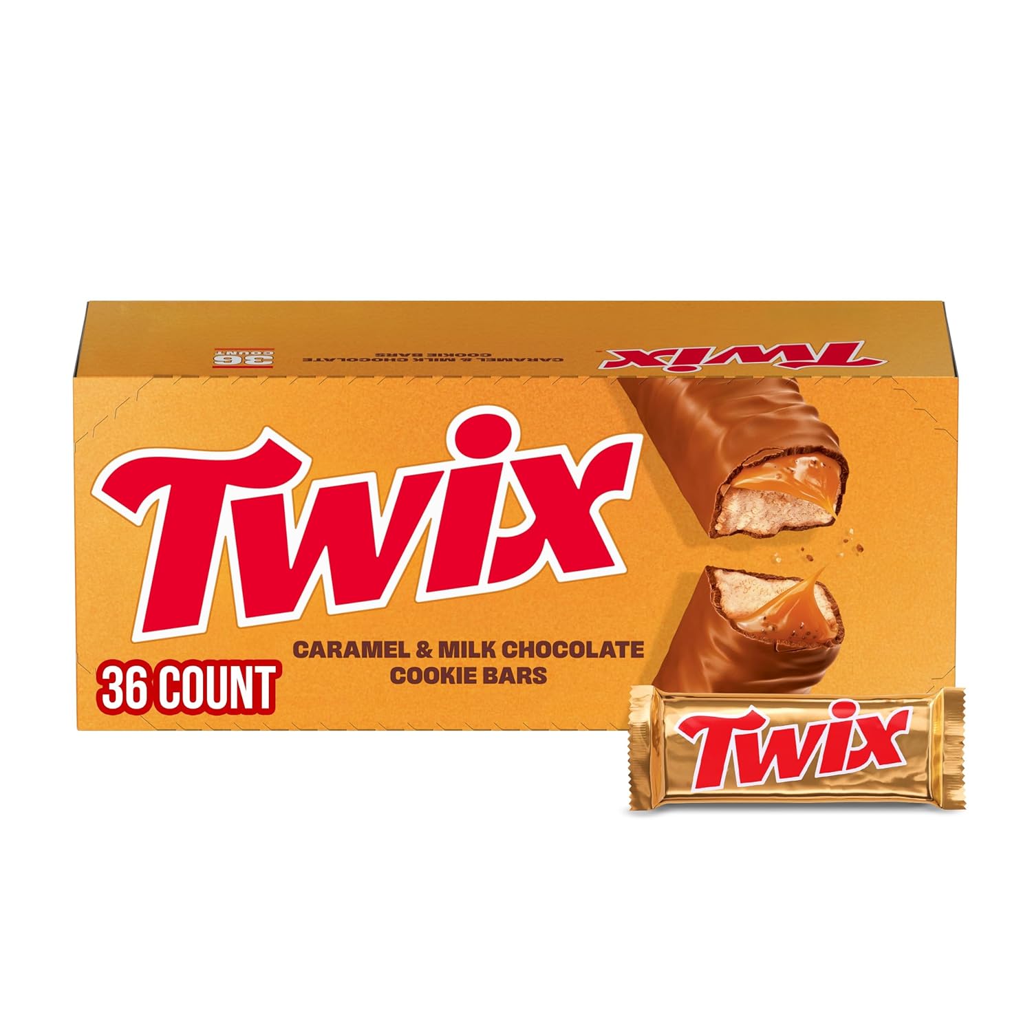 TWIX Full Size Milk Chocolate Caramel Cookie Candy Bars, Bulk, 36 ct