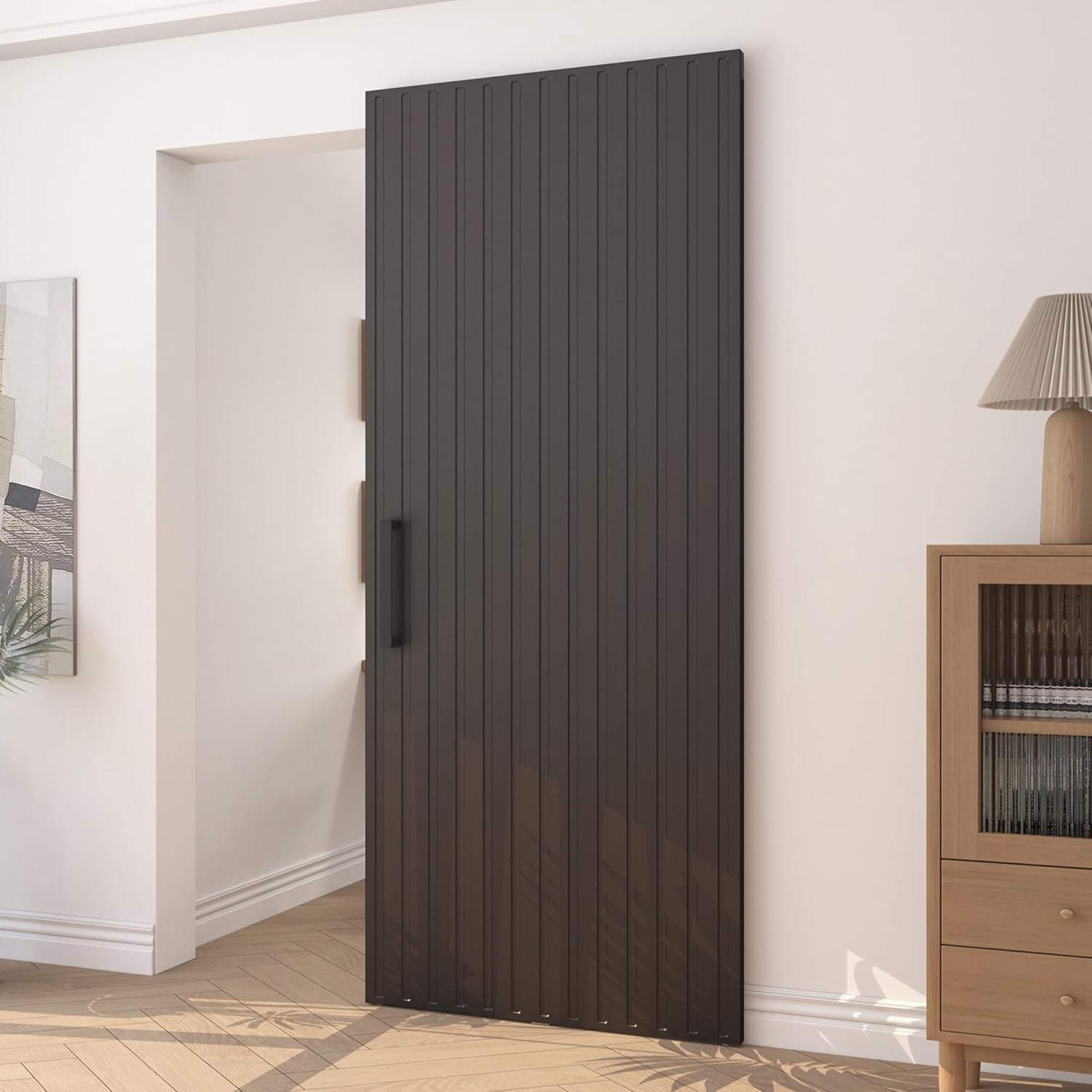 JUBEST 36"x86" Concealed Sliding Barn Door with Soft Close Hardware Kit, Black Hidden Door for Opening 28"-32"x84", Waterproof and Modern, Smooth Sliding, for Interior Using, Widely Used