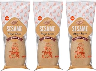 Sesame Mayo Sauce- 3pack, Enjoy it with sushi rolls, udon salad, steamed chicken, sandwiches, and more. A rich mayo with roasted sesame paste, golden sesame seeds, and sesame oil.(17.64 oz), Japanese mayonnaise