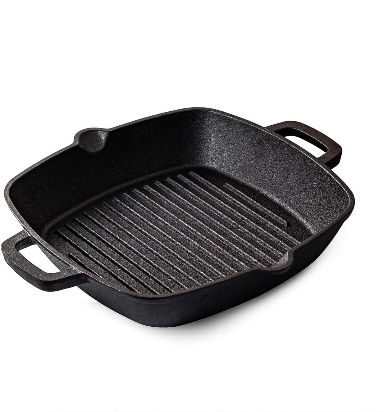 Cast Iron Grill Pan, 10 Inch Skillets with Double Handles, Multi-functional Stovetop Griddle Pan for Frying Steaks and Grilling Meat, Cast Iron Cookware for Indoor Cooking