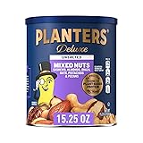 PLANTERS Deluxe Unsalted Mixed Nuts, Party Snacks, Plant-Based Protein, 15.25 Oz Canister