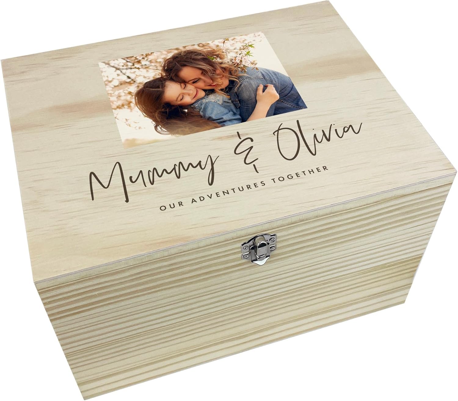 Personalised Our Adventures Together Pine Photo Memory Box | Father's Day Gift | Custom Wooden Keepsake Box | Upload Your Own Photo | Metal Hinges & Clasp | W30cm x D23cm x H18cm