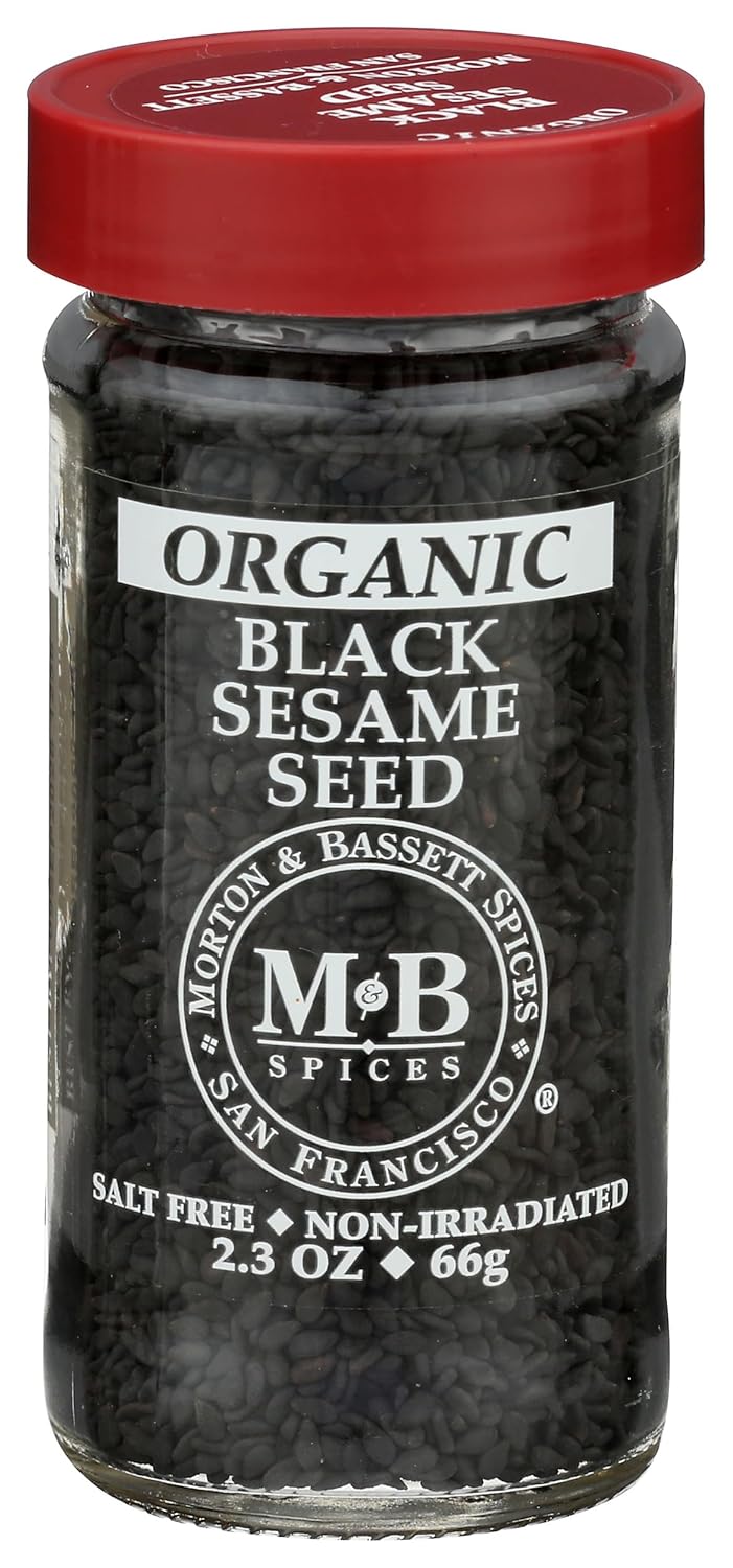 Morton & Bassett Organic Black Sesame Seed | Nutty Seeds for Baking, Cooking & Garnishing | Gluten Free, Salt Free, Non-GMO | 2.3 oz Jar