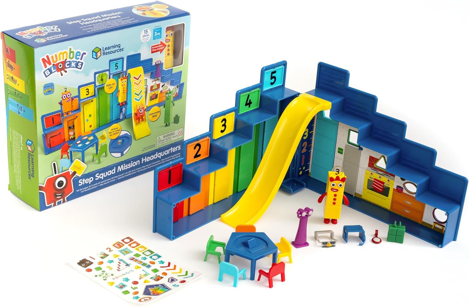 Learning Resources Numberblocks Step Squad Mission Headquarters Deluxe Playset for Ages 3+, Includes Collectible Three Figure, Surprise Hidden Spy Features & Sticker Sheet