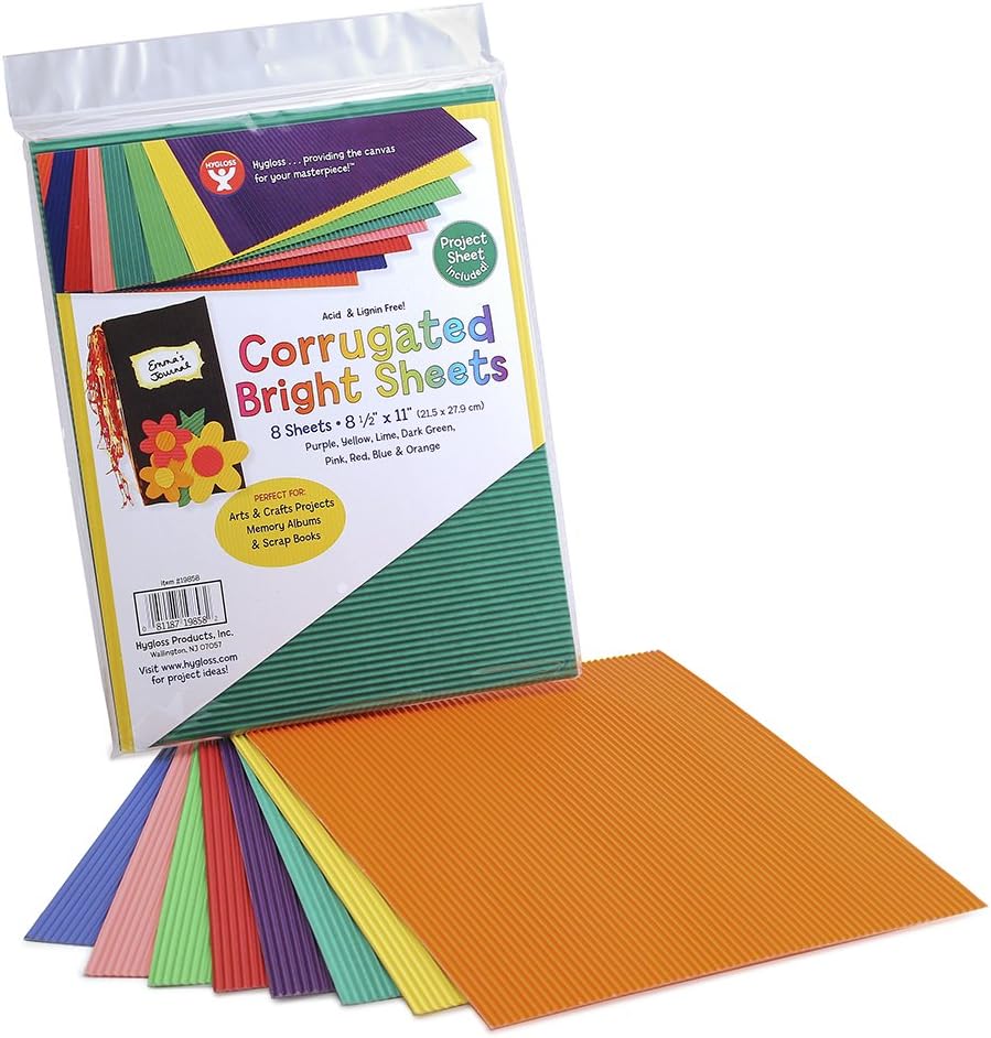 Hygloss Products Corrugated Cardboard in Assorted Colors - 8.5” x 11” Inches Corrugated Bright Sheets - 8 Sheets