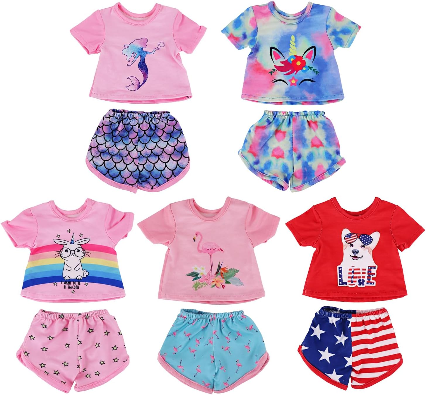 K.T. Fancy 5 Set American Doll 18 inch Clothes with Accessories Include 18 inch Doll Short Sleeves and Shorts