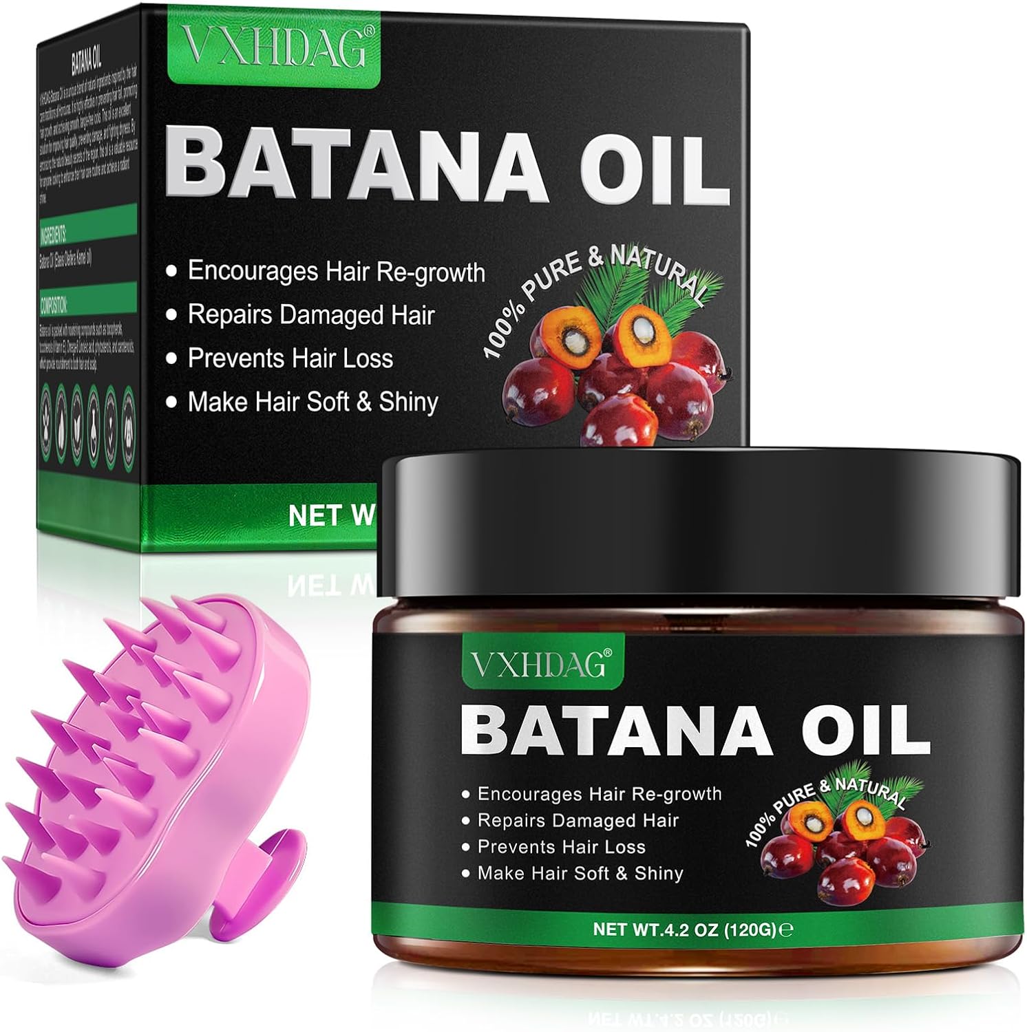 Raw Batana Oil for Hair Growth with Scalp Massager - 100% Natural Botana Oil from Honduras, Eliminate Hair Split Ends, Restores Damaged Hair and Scalp, Enhances Hair Radiance Nourishment 120 G