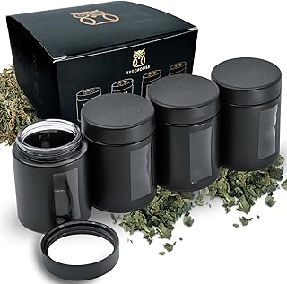 Stash Jar Smell Proof Container (4 oz) Viewing Jars for Herbs, Spices, Coffee, Teas & More, Air Tight Jar, Thick UV Protection Glass, Smell Proof Herb Storage (Set of 4) (Matte Black)