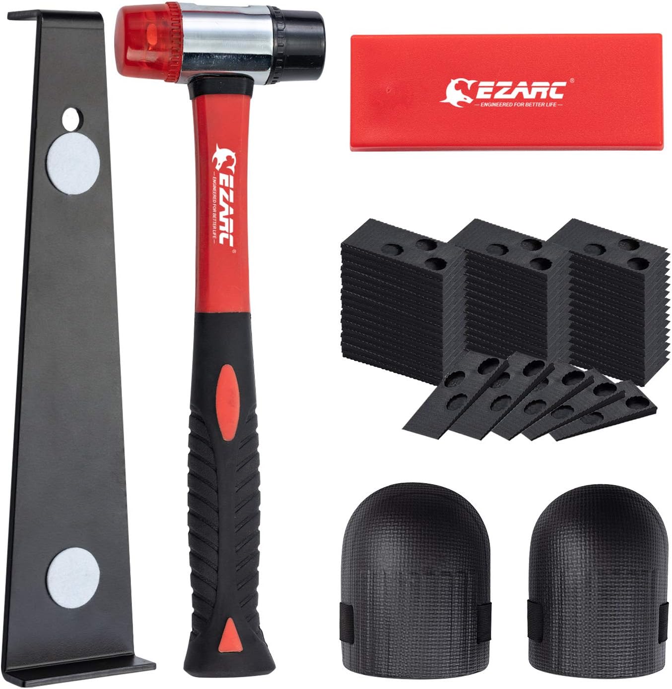 EZARC Laminate Wood Flooring Installation Kit with 60 Spacers, Heavy Duty Pull Bar, Durable Rubber Tapping Block, Double-Faced Mallet, Foam Kneepads