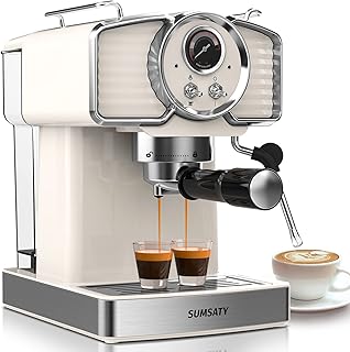 Espresso Machine 20 Bar, Professional Espresso Maker with Milk Frother Steamer Wand, Espresso Coffee Machine White, Cappuccino & Latte Machine for Home, Retro, 1.8L Removable Water Tank