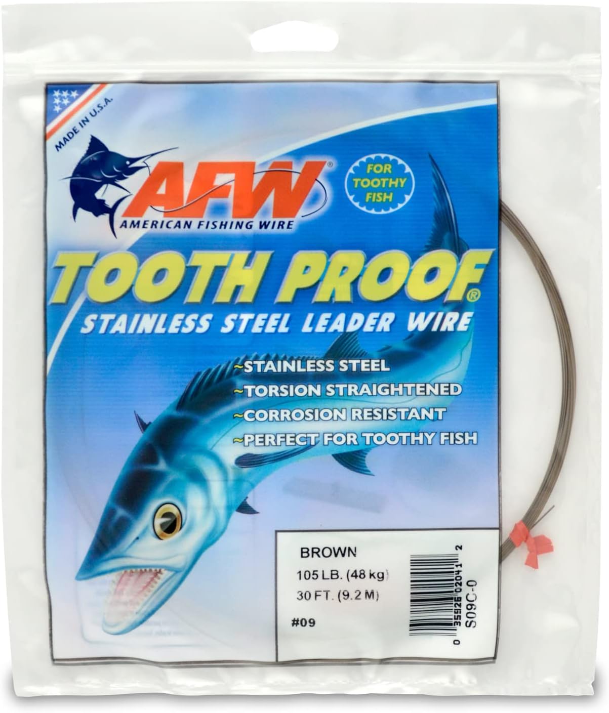 AFW Tooth Proof Fishing Wire Single Strand Leader, Bright and Camo